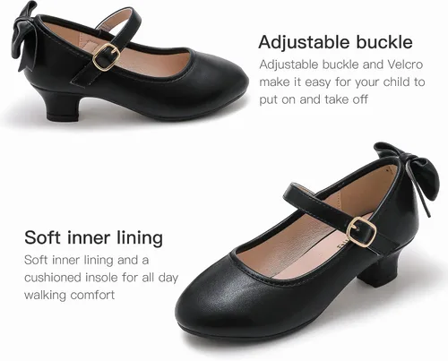 Miniatura 5 de Dufannie Zapatos de vestir para niñas, zapatos de tacón bajo de princesa, zapatos planos con purpurina para bodas y fiestas