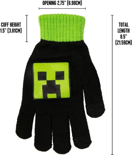 Miniatura 4 de JINX Minecraft Creeper Hustle Guantes de punto verdenegro ajuste juvenil