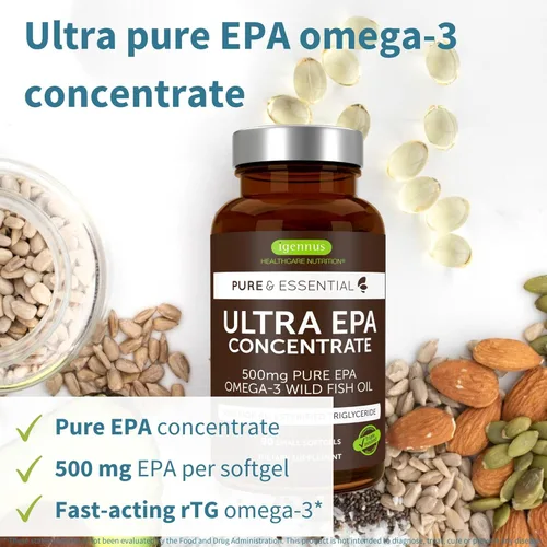 Miniatura 2 de Igennus Ultra Pure Omega-3 EPA 500 mg, aceite de pescado silvestre altamente concentrado certificado IFOS, forma avanzada de triglicéridos rTG, sin