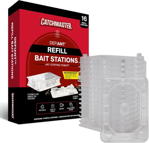 Catchmaster Defiant - Recambio de trampas reutilizables para hormigas para interiores (paquete de 16), cebo no incluido, estaciones de cebo que