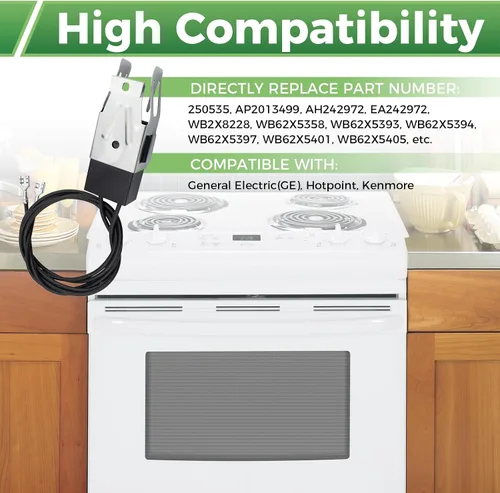 Miniatura 3 de Paquete de 2 receptáculos y cables de repuesto WB2X8228 para quemadores de estufa eléctrica GE Hotpoint Kenmore Range, reemplazo 250535, AP2013499