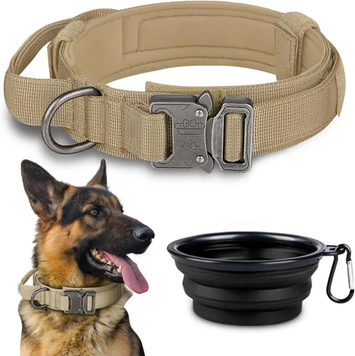 Miniatura 13 de COOYOO Juego de 3 collares tácticos para perros, collar ajustable de nailon para entrenamiento militar con mango de control y hebilla de metal