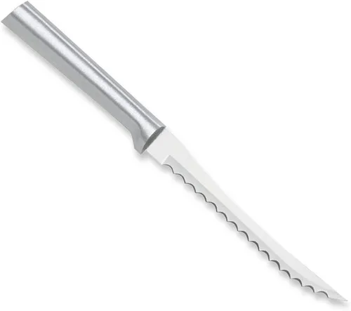 Miniatura 6 de Rada Cuchillo rebanador de tomate (W226), hoja dentada de acero inoxidable de 5 pulgadas, mango negro