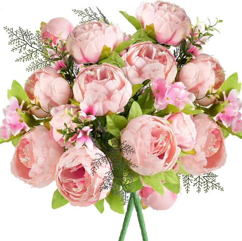 Miniatura 41 de FiveSeasonStuff - Peonías y hortensias artificiales de seda, ideal para decoración de bodas, novias, hogar, decoración de centro de mesa (2 ramos).