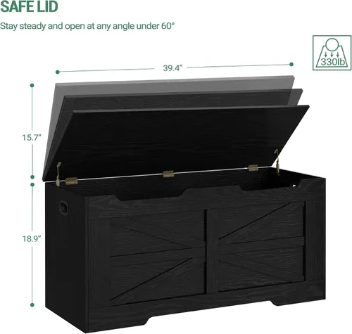Miniatura 3 de Hzuaneri Baúl de almacenamiento de 39.4 pulgadas, baúl de almacenamiento extragrande con 2 bisagras, banco de caja de madera, baúl organizador