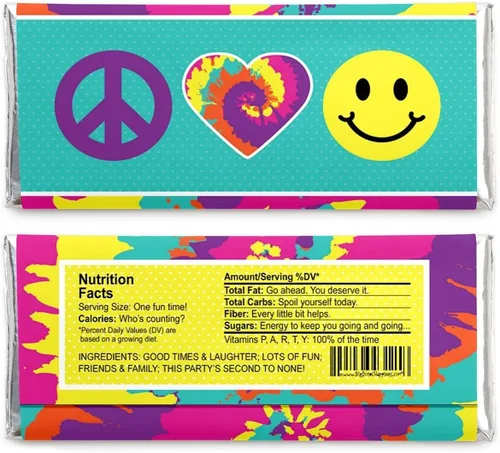 Miniatura 2 de Big Dot of Happiness 60's Hippie - Envoltura de barra de caramelo de los años 60 Groovy Party Favores - Juego de 24