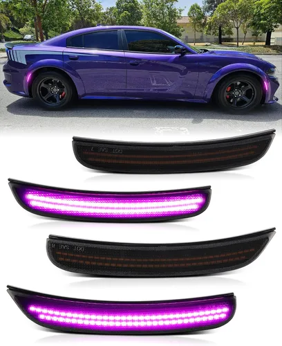 Miniatura 14 de Luces LED azules de marcador lateral para Dodge Charger 2015 2016 2017 2018 2019 2020 2021 2022 2023 2024, lámparas de parachoques delantero