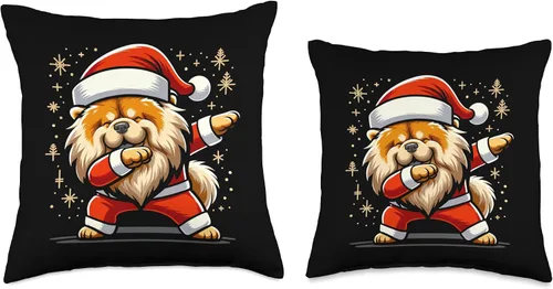 Miniatura 3 de Xmas Chow Chow Gifts Christmas Chow Dog Dab Pose Santa Hat Xmas Throw Pillow, 16x16, Multicolor