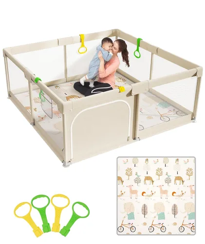 Mloong Corralito para bebés con alfombrilla – 59 x 59 pulgadas corralito extra grande para bebés y niños pequeños, centro de actividades en