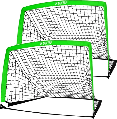 Miniatura 13 de Juego de 2 porterías de fútbol para niños, 5 x 3, 6 x 4, 9 x 5, red de práctica de fútbol plegable con bolsa de transporte portátil para niños