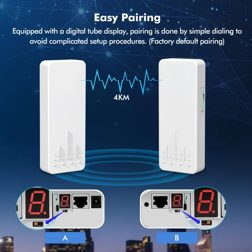 Miniatura 3 de Puente inalámbrico para exteriores, NICGIGA 5.8G 4KM, transmisión WiFi punto a punto, router de puente Ethernet inalámbrico, con 2 puertos LAN
