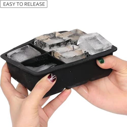 Miniatura 4 de Ticent Bandejas de cubitos de hielo (juego de 2), molde de silicona para bolas de hielo con forma de esfera para whisky con tapas y moldes cuadrados