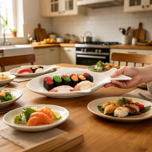 Miniatura 8 de Kichvoe Frutero de cerámica para pavo, plato de sushi, plato de pescado, plato de cerámica para servir, platos decorativos para restaurantes y hogar