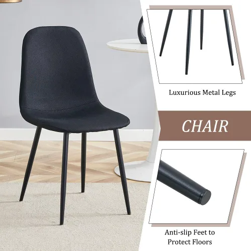 Miniatura 6 de Juego de 4 mesas de comedor redondas de 42 pulgadas para 4, sillas de mesa de cocina modernas, juego de 4 sillas tapizadas de madera con patas