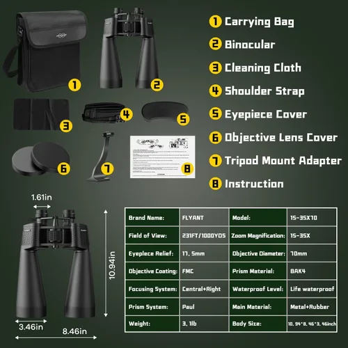 Miniatura 8 de Prismáticos de 15 a 35 x 70 para adultos de alta potencia, zoom HD de 35x para observación de estrellas y observación de aves, binoculares