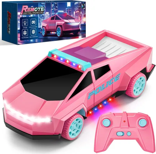 Miniatura 7 de MACALOCA Juguetes de coche a control remoto, camión RC con temática de policía 1:20 con luces LED intermitentes y espacio de carga, 2.4 GHz