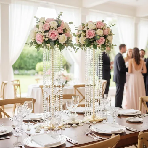 Miniatura 3 de Jarrones de boda de metal de 35.4 pulgadas de alto para centros de mesa: juego de 2 soportes de flores con cristales acrílicos, elegantes soportes