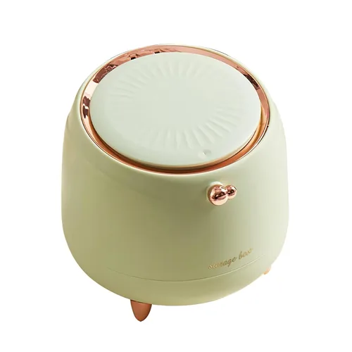 Bonito bote de basura pequeño con tapa, pequeño bote de basura para tocador de baño, escritorio, oficina o mesa de café (verde claro)