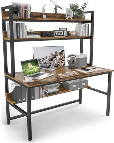 Miniatura 20 de Escritorio de computadora Aquzee con aparador, escritorio de 47" de ancho x 23.6" de profundidad con estantes, escritorio alto de oficina en casa