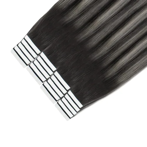 Miniatura 5 de Sixstarhair Extensiones de cabello humano con cinta adhesiva, balayage, color negro a plateado con cinta negra, 20 unidades, 1.76 onzas, extensiones