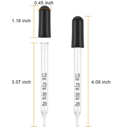 Miniatura 5 de TecUnite 20 cuentagotas de vidrio para ojos, 0.0 fl oz de goteros líquidos para aceites esenciales, pipeta calibrada de vidrio para medicina