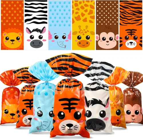 120 bolsas de golosinas para fiesta de animales de safari de la selva, bolsas de regalo de golosinas, bolsas de dulces de animales para selva,