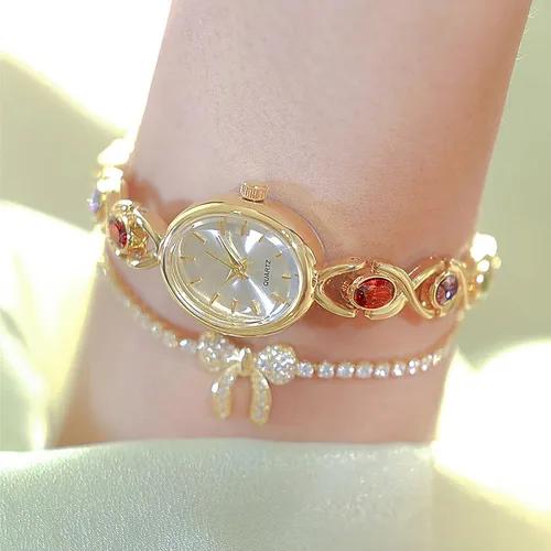Miniatura 2 de BESTKANG Elegante reloj de pulsera vintage dorado para mujer, reloj de cuarzo con esfera ovalada, reloj de pulsera impermeable para mujer