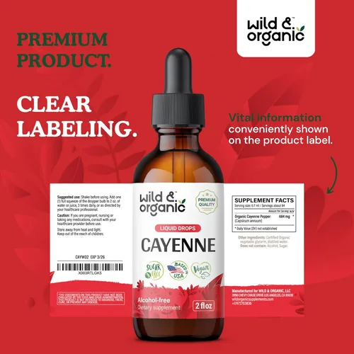 Miniatura 9 de Wild & Organic Gotas de extracto de pimienta de cayena - Antioxidante y apoyo digestivo - Suplementos líquidos de capsaicina para una absorción