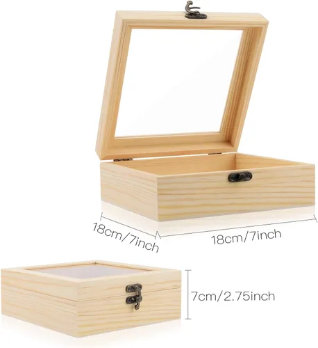 Miniatura 5 de Nsmykhg Caja de madera, caja de almacenamiento de madera, rectangular de madera de pino sin terminar, vitrina de madera natural con tapa con 7.9 x