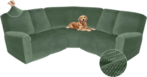 Miniatura 243 de Arfntevss Fundas de sofá seccional reclinable de terciopelo, Funda de sofá seccional de esquina para sofá reclinable, Funda elástica suave