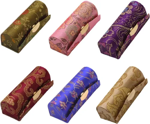 Miniatura 15 de Estuche de lápiz labial con espejo para lápiz labial, caja de almacenamiento mini portátil de doble rama floral joyería cosmética estuche paquete