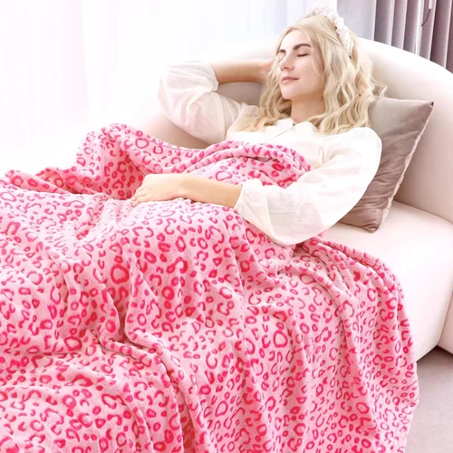 Miniatura 5 de Manta rosa para mujer – Manta de forro polar suave y mullida con estampado de leopardo, manta de sofá cama con estampado de guepardo, regalos