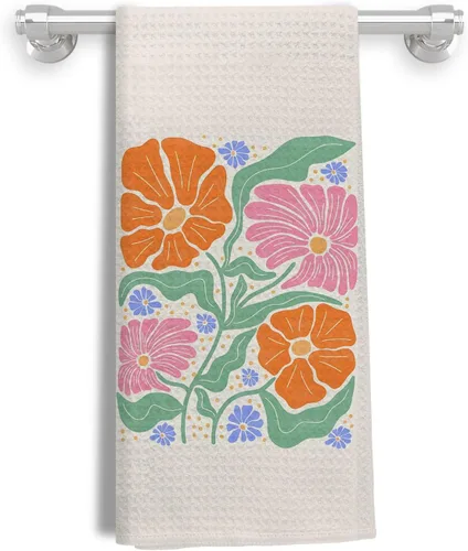 Toallas de cocina bohemias con diseño floral, estilo retro de los años 70, diseño de flores bohemias decorativas para baño, toallas de cocina