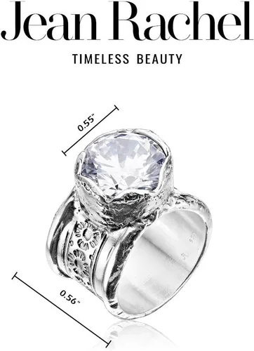 Miniatura 7 de Anillo de plata de ley 925 con circonita cúbica texturizadafloral, aspecto vintage, elegante, hipoalergénico, sin níquel ni plomo, colección