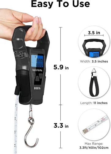 Miniatura 2 de HEETA Báscula de pescado digital impermeable con pantalla LCD retroiluminada, 110 libras / 110.2 lbs, báscula portátil para colgar para el hogar