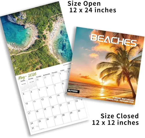 Miniatura 3 de Calendario de pared 2026 BEACHES, calendarios de pared colgantes de 12 meses, calendarios de playa 2026, 12 x 24 pulgadas (abierto), papel grueso