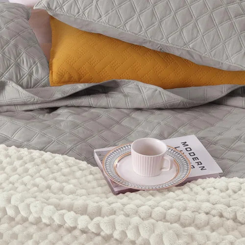 Miniatura 3 de Exclusivo Mezcla Juego de Edredón Suave Tamaño Twin, 2 Piezas Edredones Ligeros Gris Claro Colchas Cubrecamas Juego de Ropa de Cama para Todas