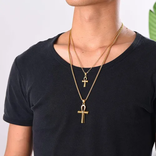 Miniatura 2 de U7 Ankh Necklace for Men Women Stainless Steel Black Color Egyptian Jewelry Ankh Cross Pendant, Africa Necklaces with Chain 22