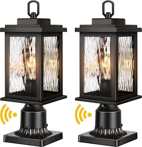 Miniatura 8 de VIANIS Luces de Poste para Exteriores de Bronce Frotado con Aceite Paquete de 2, Postes de Luz del Atardecer al Amanecer para Exteriores con Base