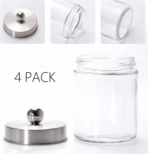 Miniatura 2 de Tbestmax Dispensador de soporte de vidrio Qtip, recipientes de baño de 10 onzas, tarros de boticario con tapas de metal para hisopos de bolas