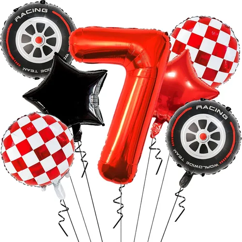 Miniatura 13 de Globos de auto de carreras para decoración de cumpleaños – Globos rojos de Mylar número 1 de 40 pulgadas – Globos rojos de aluminio rojo