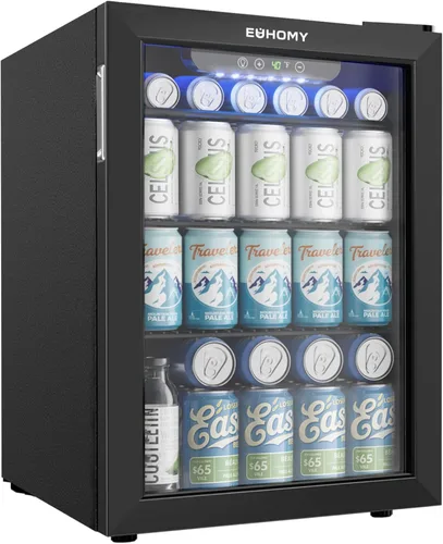 Miniatura 13 de EUHOMY Refrigerador de bebidas para 48 latas - Mini refrigerador con puerta de vidrio para cerveza, bebidas, vinos, refrigerador de bebidas de Negro