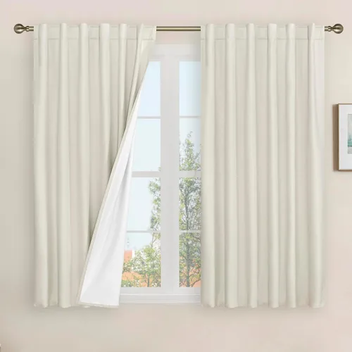 Miniatura 23 de LAMIT Cortinas de lino natural 100 % opacas para ventana, para dormitorio, 45 pulgadas, cortinas térmicas con textura de lino estilo granja
