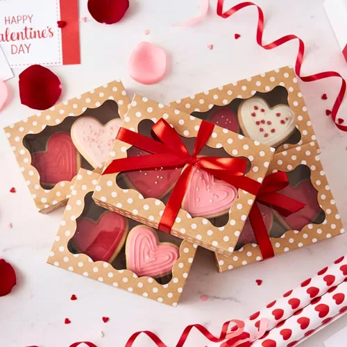 Miniatura 2 de Cajas de Galletas de Lunares - Paquete de 12 - Marrón con Lunares Blancos Caja de Regalo de Panadería con Ventana - para Pasteles, Cupcakes, Fresas