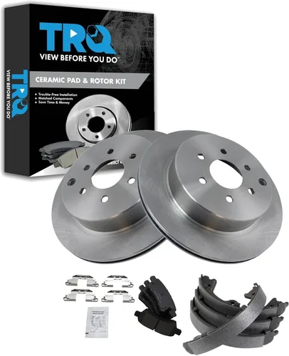 Miniatura 21 de TRQ Kit de pastillas de freno y rotor Posi trasero premium con zapatas de estacionamiento para camión GM SUV