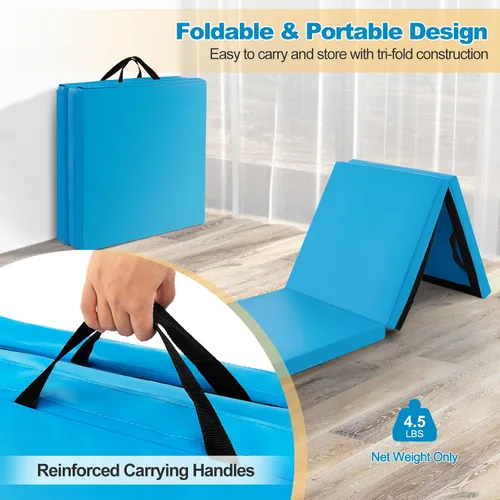 Miniatura 6 de Goplus Esterilla de Gimnasia Plegable, 6' x 2' x 2'' de Grosor Tri-Fold Esterilla de Ejercicio y Volteretas con Asas de Transporte, Cierre de Gancho