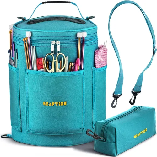 Bolsa de almacenamiento de hilos: bolsa de hilo, organizador duradero para tejer y ganchillo con estuche de aguja Turquesa