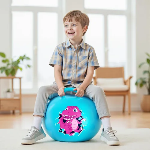 Miniatura 8 de Pelota saltarina Inpodak de 18 pulgadas con asas para niños, juguete de salto y rebote Hippity Hop para niños de 3 a 6 años, incluye bomba y caja