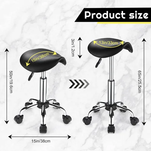 Miniatura 3 de Silla de montar con ruedas de cuero PU silla giratoria ajustable altura silla negro