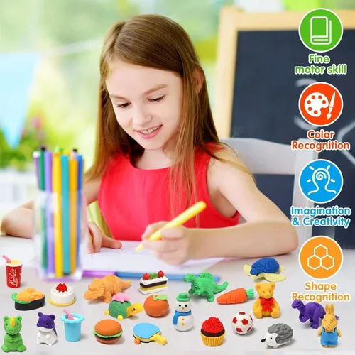 Miniatura 3 de Borradores de animales para niños, paquete de 50 borradores para niños, borradores a granel, rompecabezas 3D, borrador de recompensas y premios